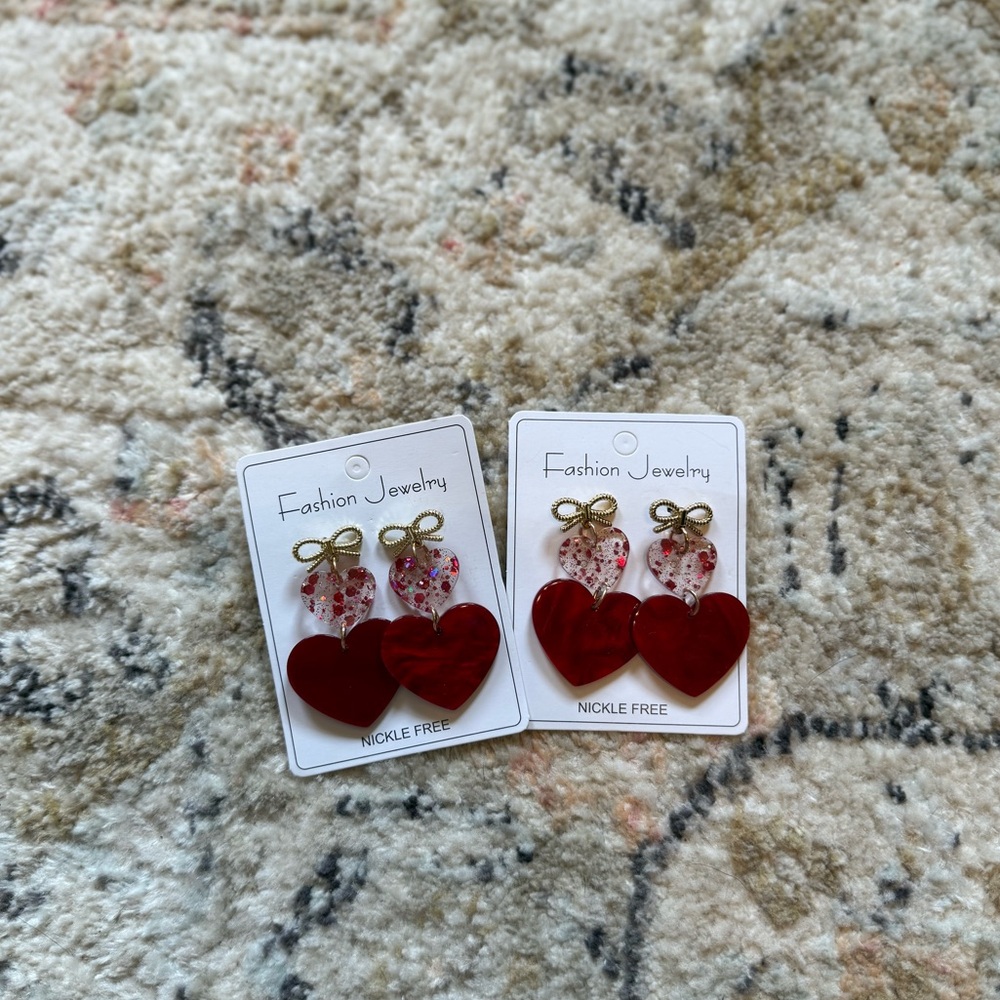Dangle Heart & Bow Earrings